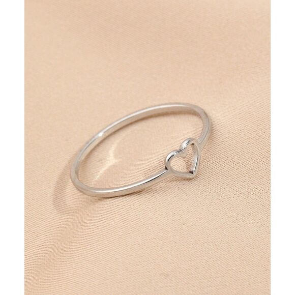 Simple Stainless Steel Hollow Heart Ring Silver Fashion Jewelry Classic sz: 6 - Picture 2 of 4